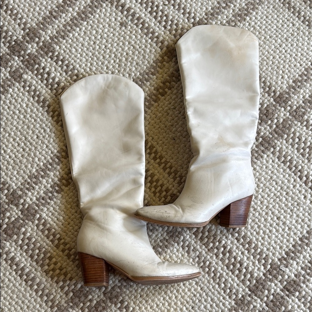 Women's Cream Leather cowgirl Boots